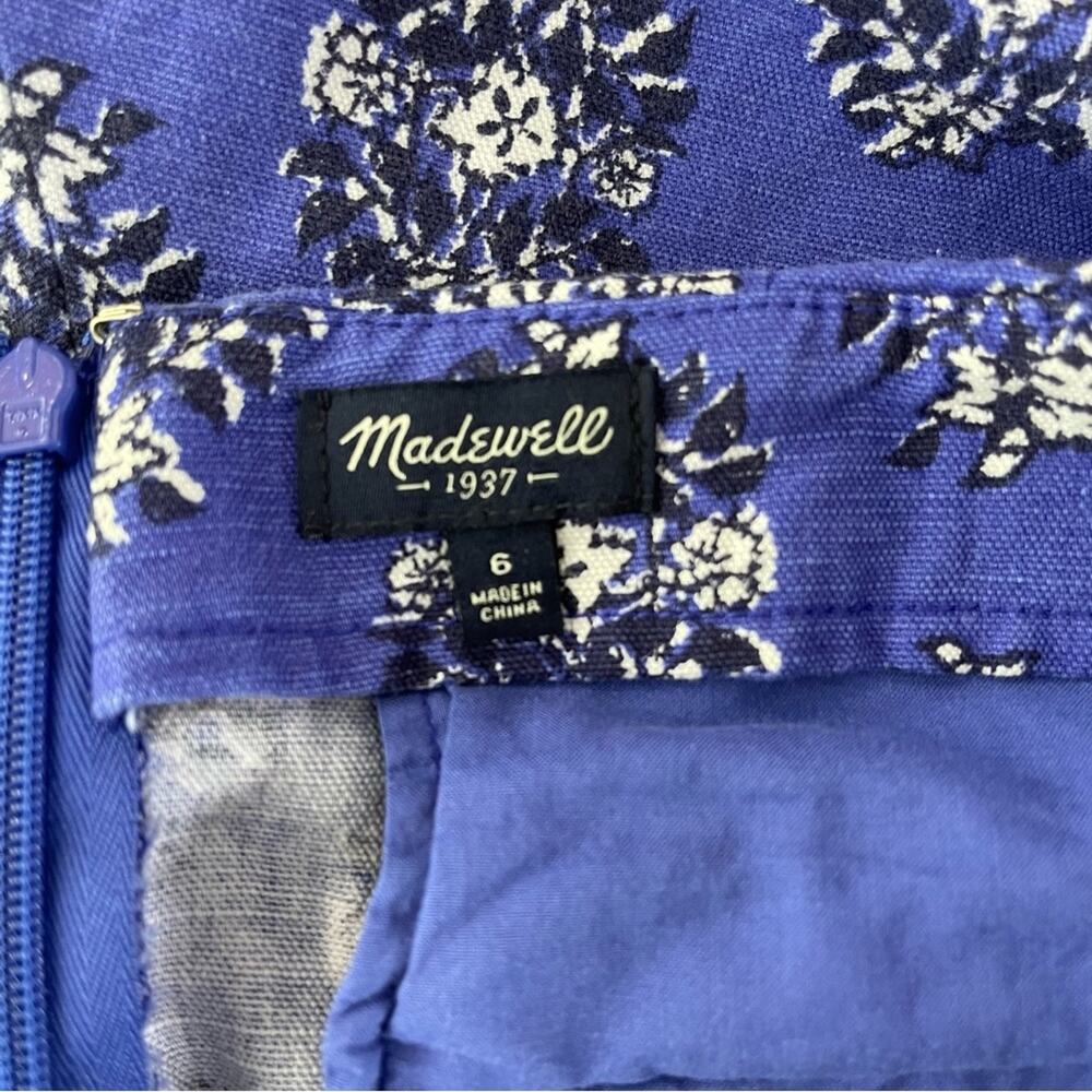 Madewell blue white floral linen pleated high waisted preppy shorts 6 - Picture 4 of 5